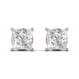 Ivana Jewels Earrings Rose Gold / 14KT 1.5 Carats Each Princess Shape Solitaire Diamond V-shaped Prong Setting Studs Earring