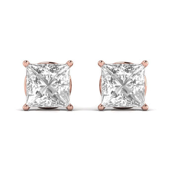 Ivana Jewels Earrings Rose Gold / 14KT 1.5 Carats Each Princess Shape Solitaire Diamond V-shaped Prong Setting Studs Earring