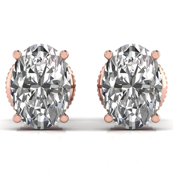 Ivana Jewels Earrings Rose Gold / 14KT 1 Carat Each Oval Shape Diamond Stud Earring