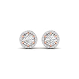 Ivana Jewels Earrings Rose Gold / 14KT 1 Carat Each Round Diamonds Halo Studs Earring