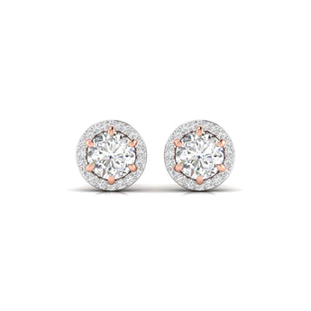Ivana Jewels Earrings Rose Gold / 14KT 1 Carat Each Round Diamonds Halo Studs Earring