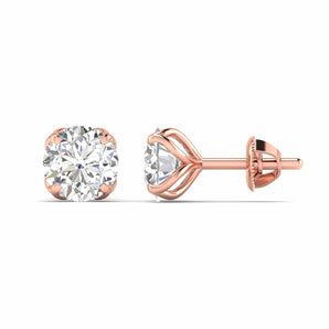 Ivana Jewels Earrings Rose Gold / 14KT 1 Carats Each Round Diamonds 4-prongs Setting Studs Earrings