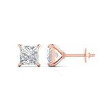 Ivana Jewels Earrings Rose Gold / 14KT 2.5 Carats Each Princess Cut Diamonds Studs Earrings