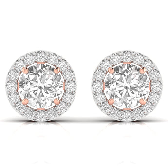 Ivana Jewels Earrings Rose Gold / 14KT 3.5 Carat Each Round Solitaire Diamonds Halo Stud Earring