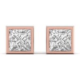 Ivana Jewels Earrings Rose Gold / 14KT 3 Carat Each Princess Shape Solitaire Diamond Bezel Setting Studs Earring