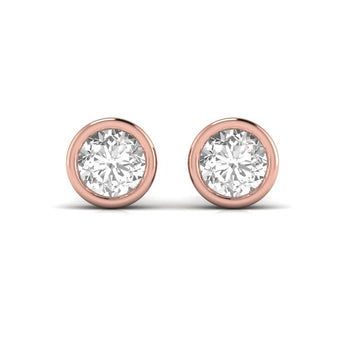Ivana Jewels Earrings Rose Gold / 14KT 3 Carat Each Round Diamond Bezel Setting Studs Earring