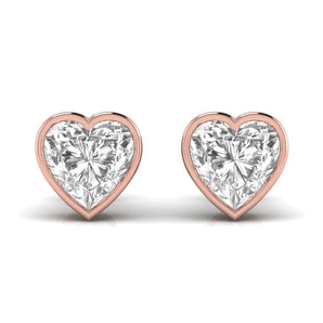 Ivana Jewels Earrings Rose Gold / 14KT 3 Carats Each Heart Shape Solitaire Diamond Three Bezel Setting Studs Earring