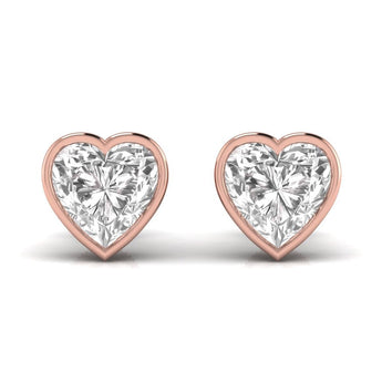 Ivana Jewels Earrings Rose Gold / 14KT 3 Carats Each Heart Shape Solitaire Diamond Three Bezel Setting Studs Earring