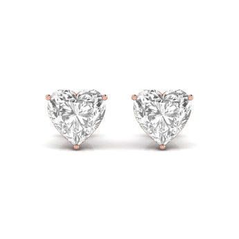 Ivana Jewels Earrings Rose Gold / 14KT 3 Carats Each Heart Shape Solitaire Diamond Three Prong Setting Studs Earring