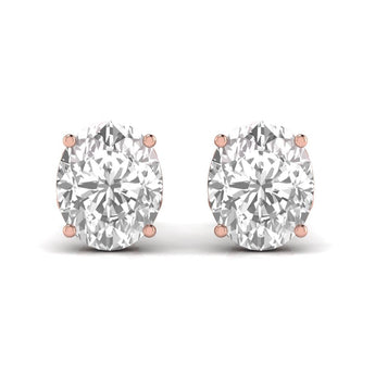 Ivana Jewels Earrings Rose Gold / 14KT 3 Carats Each Oval Shape Solitaire Diamond 4-Prong Setting Studs Earring