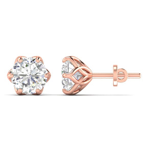 Ivana Jewels Earrings Rose Gold / 14KT 4 Carats Each Round Diamonds 6-prongs Setting Studs Earrings