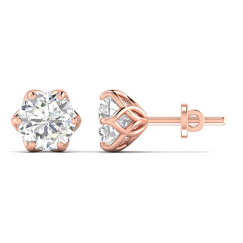 Ivana Jewels Earrings Rose Gold / 14KT 4 Carats Each Round Diamonds 6-prongs Setting Studs Earrings