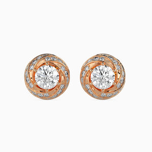 Ivana Jewels Earrings Rose Gold / 14KT 80 Pointers Round Diamond Centre Solitaire Halo Studs Earring
