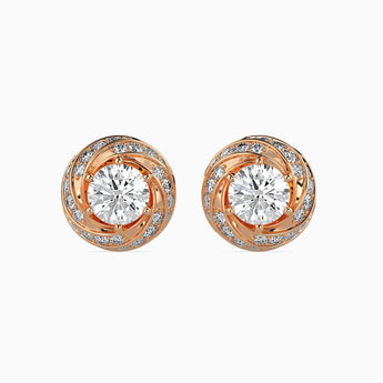 Ivana Jewels Earrings Rose Gold / 14KT 80 Pointers Round Diamond Centre Solitaire Halo Studs Earring