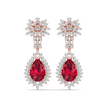 Ivana Jewels Earrings Rose Gold / 14KT Dangle Ruby Diamond Earrings