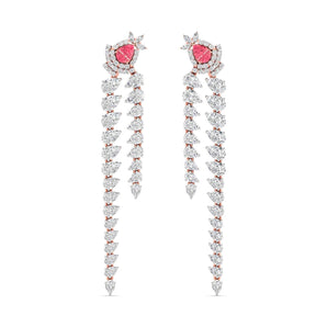Ivana Jewels Earrings Rose Gold / 14KT Diamond Dangle Earrings with Pink Diamond Accents