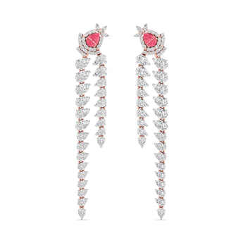 Ivana Jewels Earrings Rose Gold / 14KT Diamond Dangle Earrings with Pink Diamond Accents