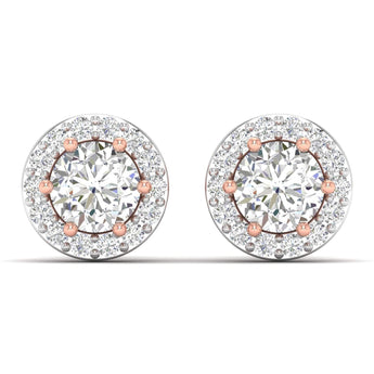 Ivana Jewels Earrings Rose Gold / 14KT Diamond Halo Studs in Two-Tone Gold