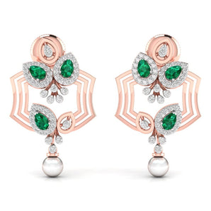 Ivana Jewels Earrings Rose Gold / 14KT Fancy Pear Cut Emerald Diamond Stunning Earring
