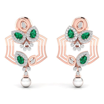 Ivana Jewels Earrings Rose Gold / 14KT Fancy Pear Cut Emerald Diamond Stunning Earring