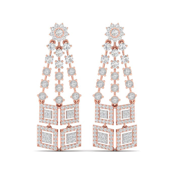 Ivana Jewels Earrings Rose Gold / 14KT Geometric Diamond Dangle Earrings