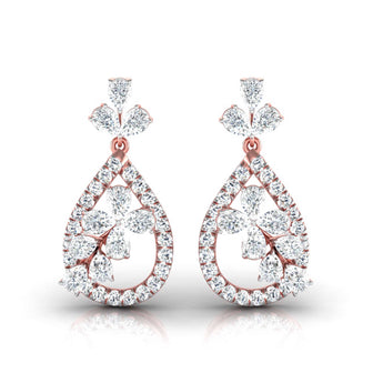 Ivana Jewels Earrings Rose Gold / 14KT Pear & Round Cut Diamond Teardrop Drop Earrings