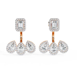 Ivana Jewels Earrings Rose Gold / 14KT Rectangular and Teardrop Diamond Earrings