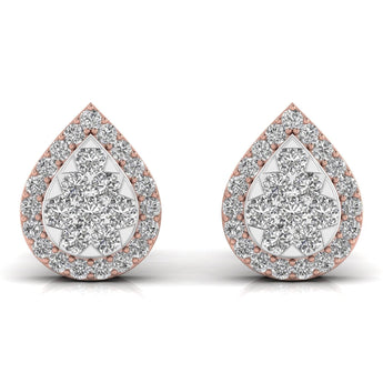 Ivana Jewels Earrings Rose Gold / 14KT Round Cut Diamonds Leaf Shape Earrings