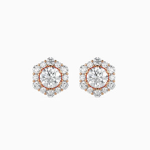 Ivana Jewels Earrings Rose Gold / 14KT Round Diamonds Halo Studs Earring