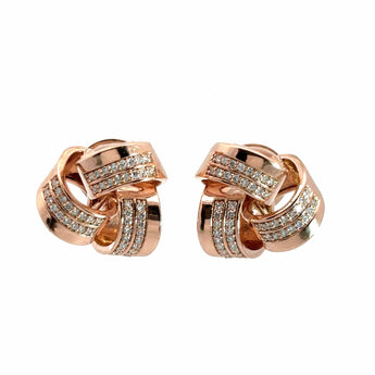 Ivana Jewels Earrings Rose Gold / 14KT Round Diamonds Knot Hoops Earrings