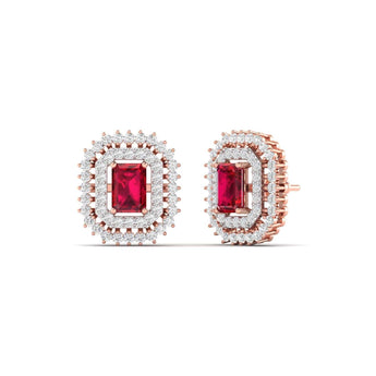Ivana Jewels Earrings Ruby and Diamond Stud Earrings