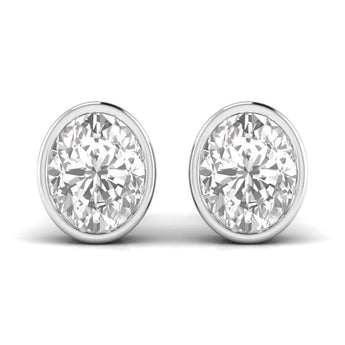 Ivana Jewels Earrings White Gold / 14KT 1.5 Carats Each Oval Shape Solitaire Diamond Bezel Setting Studs Earring
