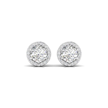 Ivana Jewels Earrings White Gold / 14KT 1 Carat Each Round Diamonds Halo Studs Earring
