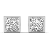 Ivana Jewels Earrings White Gold / 14KT 3 Carat Each Princess Shape Solitaire Diamond Bezel Setting Studs Earring