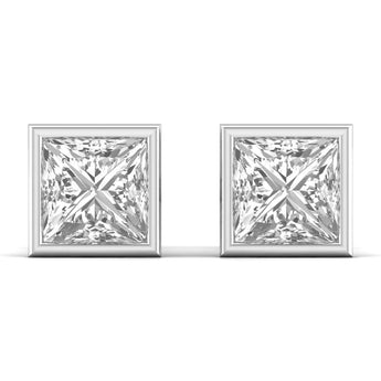Ivana Jewels Earrings White Gold / 14KT 3 Carat Each Princess Shape Solitaire Diamond Bezel Setting Studs Earring