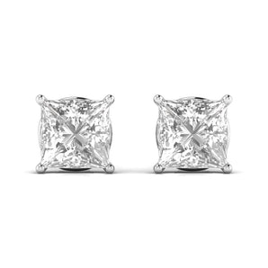 Ivana Jewels Earrings White Gold / 14KT 3 Carats Each Princess Shape Solitaire Diamond V-shaped Prong Setting Studs Earring