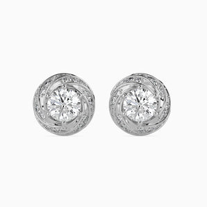 Ivana Jewels Earrings White Gold / 14KT 80 Pointers Round Diamond Centre Solitaire Halo Studs Earring
