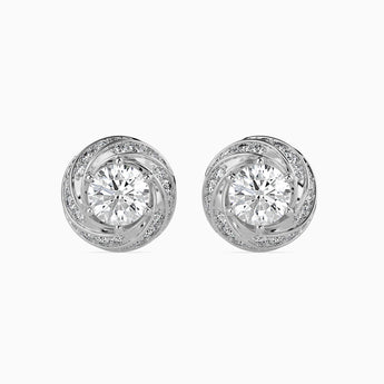 Ivana Jewels Earrings White Gold / 14KT 80 Pointers Round Diamond Centre Solitaire Halo Studs Earring