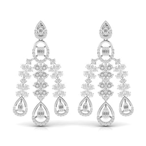 Ivana Jewels Earrings White Gold / 14KT Classic Round Cut & Fancy Baguette Shape Diamonds Earring