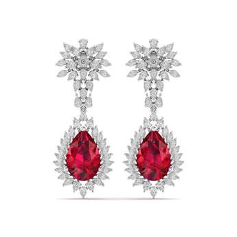 Ivana Jewels Earrings White Gold / 14KT Dangle Ruby Diamond Earrings