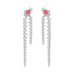 Ivana Jewels Earrings White Gold / 14KT Diamond Dangle Earrings with Pink Diamond Accents