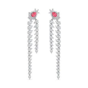 Ivana Jewels Earrings White Gold / 14KT Diamond Dangle Earrings with Pink Diamond Accents