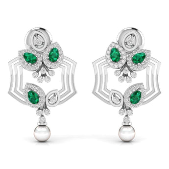 Ivana Jewels Earrings White Gold / 14KT Fancy Pear Cut Emerald Diamond Stunning Earring