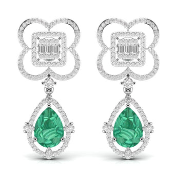Ivana Jewels Earrings White Gold / 14KT Fancy Shape Diamonds & Round Shape Diamonds Earring