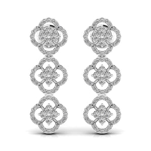 Ivana Jewels Earrings White Gold / 14KT Round Cut Diamond Three Steps Drop Earring