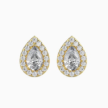 Ivana Jewels Earrings Yellow Gold / 14KT 0.30 Carat Each Pear & Round Diamond Halo Stud Earring