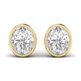 Ivana Jewels Earrings Yellow Gold / 14KT 1.5 Carats Each Oval Shape Solitaire Diamond Bezel Setting Studs Earring