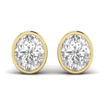 Ivana Jewels Earrings Yellow Gold / 14KT 1.5 Carats Each Oval Shape Solitaire Diamond Bezel Setting Studs Earring