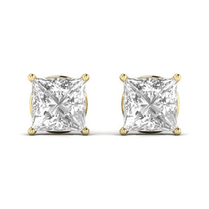 Ivana Jewels Earrings Yellow Gold / 14KT 1.5 Carats Each Princess Shape Solitaire Diamond V-shaped Prong Setting Studs Earring