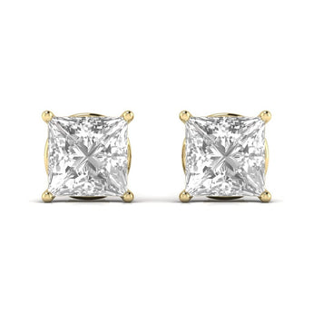 Ivana Jewels Earrings Yellow Gold / 14KT 1.5 Carats Each Princess Shape Solitaire Diamond V-shaped Prong Setting Studs Earring